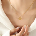 Chinese Lock Pendant Necklace Flat Link Chain Gold Steel Rose Gold view 3