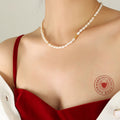 White Freshwater Pearl Necklace Gold Tube Bead Accents view 3