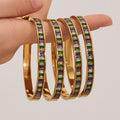 Colorful Baguette Zircon Clasp Bangle Gold Or Steel view 4