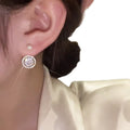 Silver Tone Pearl Crystal Front Back Stud Earrings view 2