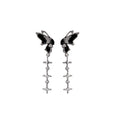 Black Butterfly and Silver Star Branch Dangle Earrings view 5