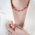 Gold Bead Natural Stone Tube Necklace Blue Yellow Red view 4