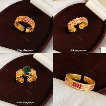 Gold Open Adjustable Rings Floral Pink And Gem Styles