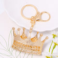 Rhinestone Crown Keychain Gold Tone Metal Braided Cord Charm view 3