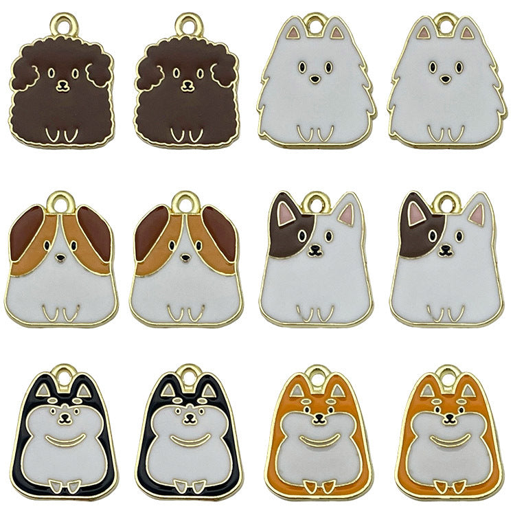 Zinc Alloy Enamel Cartoon Dog Charm Pendant for DIY Keychain Necklace Bracelet