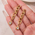 Long Linked Crystal Bar Drop Earrings in Polished Gold Tone view 4
