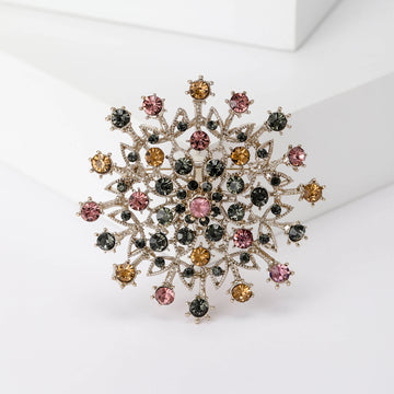 Multicolor Crystal Floral Burst Brooch With Silver Tone Frame