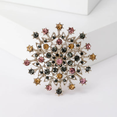 Main front view of Multicolor Crystal Floral Burst Brooch With Silver Tone Frame