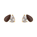 Gold-Tone Teardrop CZ Stud Earrings Brown Enamel Accent view 5