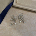 Silver Tone Crystal Floral Drop Earrings with Pearl Accents view 4
