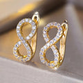 Gold Tone Crystal Pave Infinity Figure Eight Huggie Hoop Earrings view 3