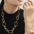 Gold Open Irregular Rhombus Link Necklace Bracelet Earrings Set view 1