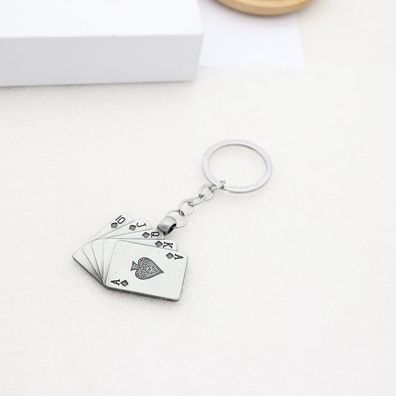 Playing Card Metal Keychain Lucky Poker Hand Key Ring Pendant