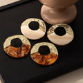 Cream and Amber Marbled Split Circle Statement Stud Earrings view 2