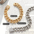 Double Row Pave Zircon Cuban Link Bracelet Gold Steel view 2