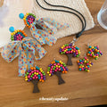 Colorful Bead Tree Necklace Earrings Ribbon Fan Styles view 3
