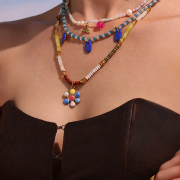 Beaded Flower Pendant Necklaces Pearl Stone Shell Star Tail