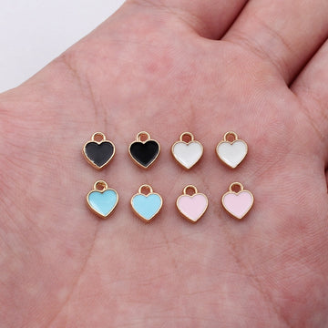 Small Enamel Heart Charms in Blue Black and White Colorways