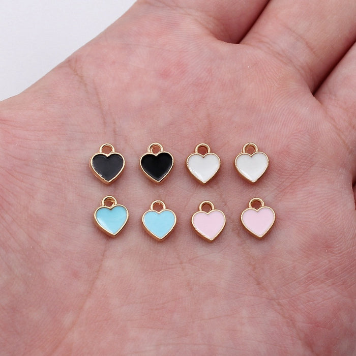 Small Enamel Heart Charms in Blue Black and White Colorways
