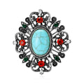 Ornate Oval Turquoise Color Crystal Brooch for Jackets, Coats, and Scarves view 5