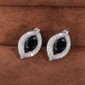 Silver Tone Black Teardrop Crystal Leaf Stud Earrings view 5