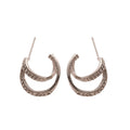 Double Row Crystal C Shaped Stud Earrings Jewelry Accessory view 5