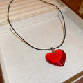 Black Cord Red Glass Heart Pendant Necklace Single Style view 6