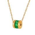 Gold Cable Chain Green Zircon Cylinder Bead Pendant Necklace view 5