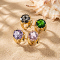 Gold Open Band Rings Large Round Faceted Stones Green Black Pink Purple view 3