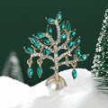 Green Crystal Tree Brooch With White Pearl-Like Drop view 1