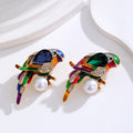 Green Gold Tone Parrot Crystal Enamel Two Designs Metal Brooch Pin view 3