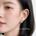 Gold Tone Green Center Daisy Flower Stud Earrings For Women view 2
