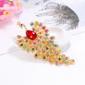 Red Gold Tone Peacock Crystal Two Designs Metal Brooch Pin 4.9 x 10.5 cm view 3