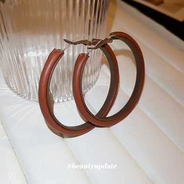 Brown Leather Wrapped Hoop Earrings Fashion Jewelry