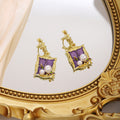 Ornate Purple Window Pearl Look Long Dangle Earrings view 1