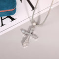 Silver Tone Clear Stone Cross Pendant Necklace With Box Chain view 3