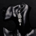 Silver Tone Crystal Leaf Cluster Drop Crystal Metal Dangle Earrings view 5