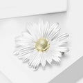 White Daisy Brooch In 1 Style With Polished Metal And Decorative Details view 4