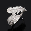 Silver Tone Double Feather Leaf Open Band Ring Jewelry view 2