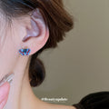 Blue Enamel Butterfly Stud Earrings With Crystal Trim view 3