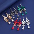 Silver Tone Crystal Leaf Scroll Crystal Five Designs Metal Dangle Earrings view 2