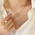 Gold Star Textured Square Zircon Pendant Paperclip Chain Necklace view 4