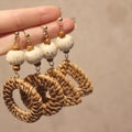 Woven Rattan Drop Earrings in Triangle and Round Shapes view 1
