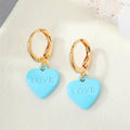 Gold Tone Love Heart Charm Huggie Drop Earrings in Six Colors view 7