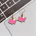 Pink Flying Pig Enamel Dangle Earrings White Wings 2 Styles view 6