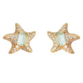 Gold Pave Starfish Stud Earrings Aqua Center Stone view 5
