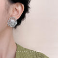 Silver Tone Radiating Wire Flower And White Pearl Stud Earrings view 2