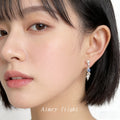 Silver Tone White Pearl Blue Stone Leaf Branch Drop Stud Earrings view 2