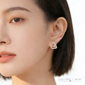 Gold Tone Clear Stone Triangle And White Pearl Border Stud Earrings view 2