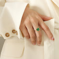 Open Adjustable Signet Rings With Green Striped Stone Inlay view 8